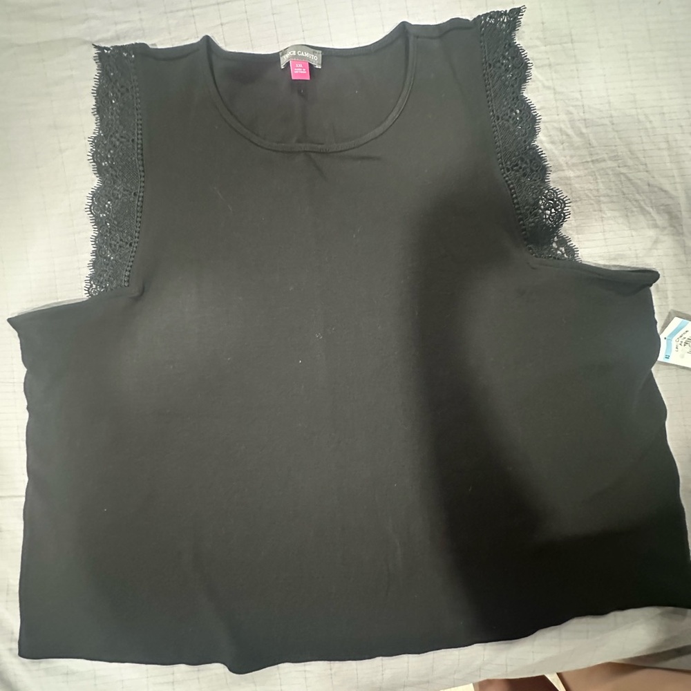 Vince Camuto Black Tank Top with Lace Sleeves Size XXL
